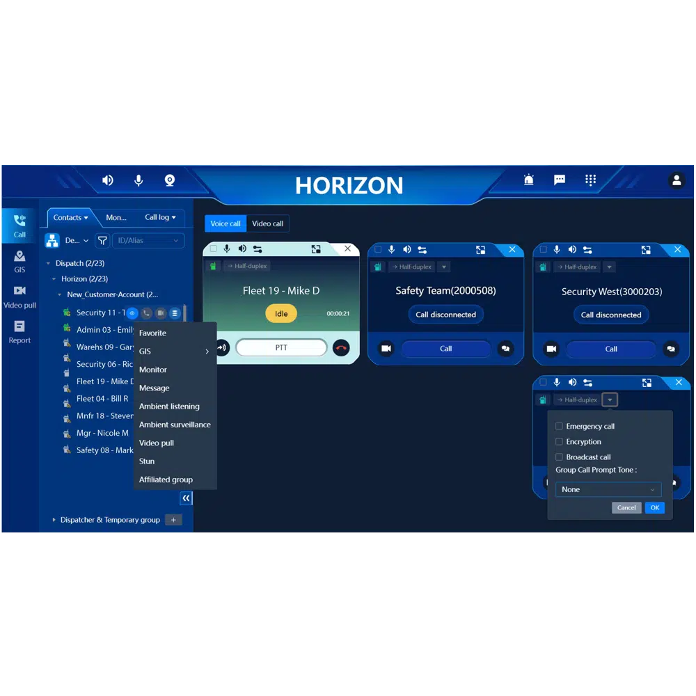 HORIZON Dispatch calling interface