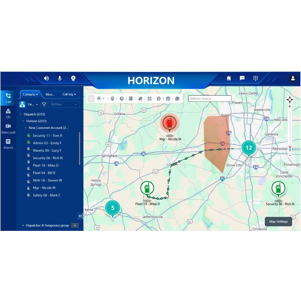 HORIZON Dispatch map detail with GPS tracking